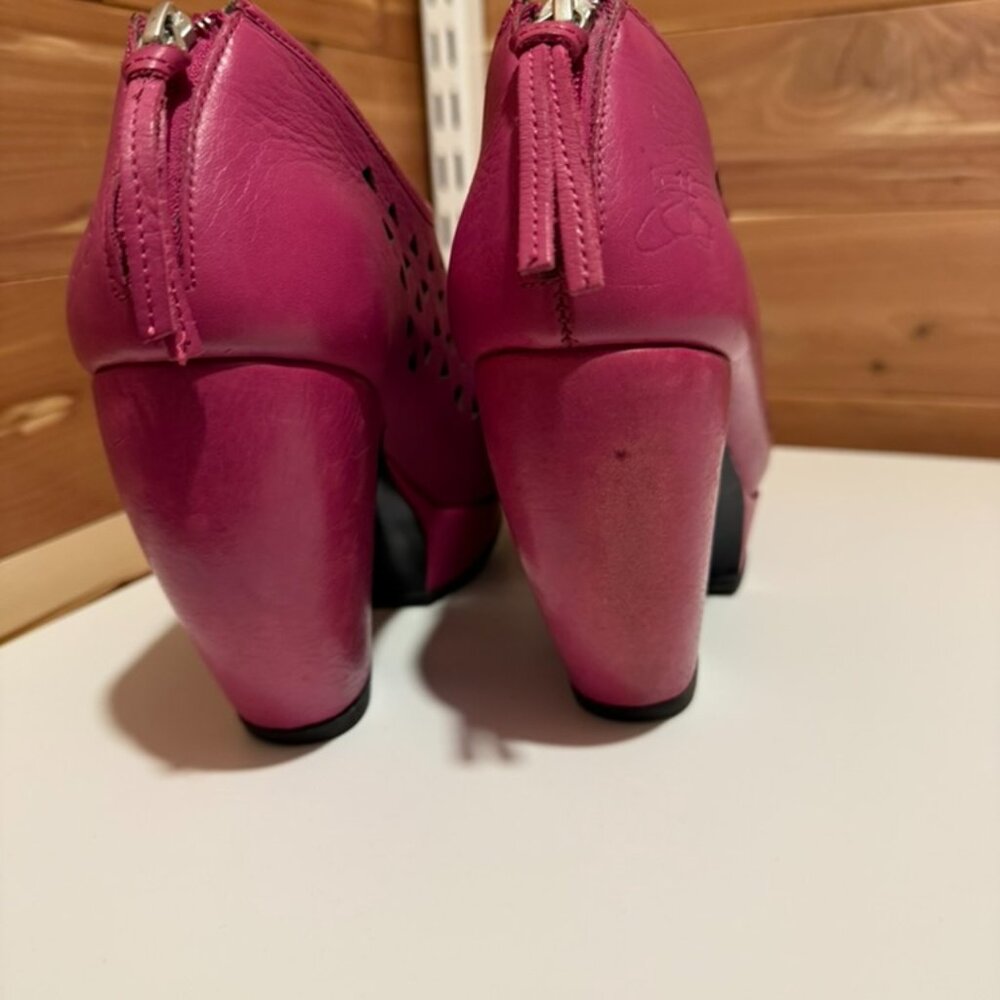 John Fluevog Prepare Hi Rappel Fuchsia Cutout Leather Platform Heels Size 9.5 - Picture 3 of 7